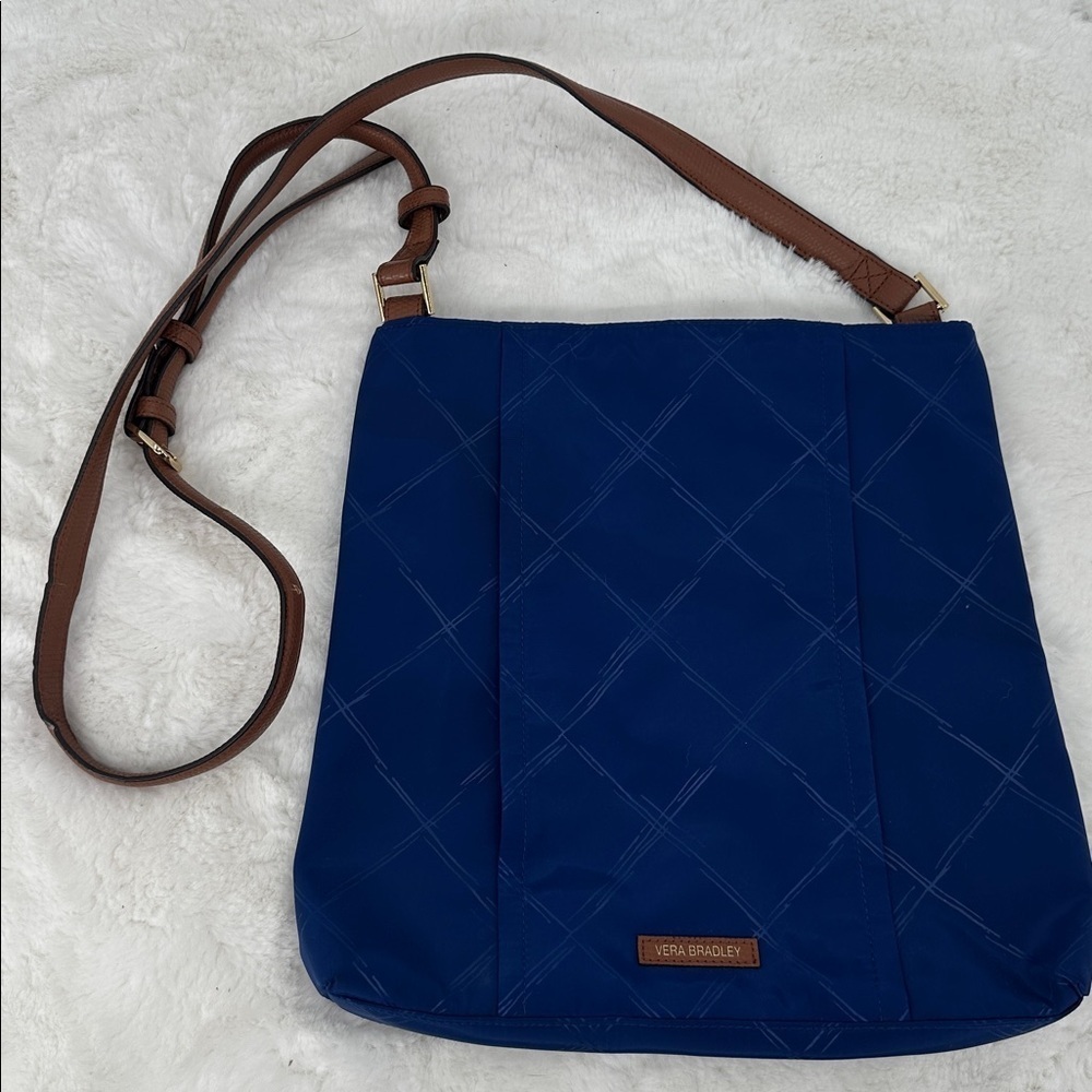 Vera Bradley Blue Nylon Crossbody with Brown Adjustable Strap